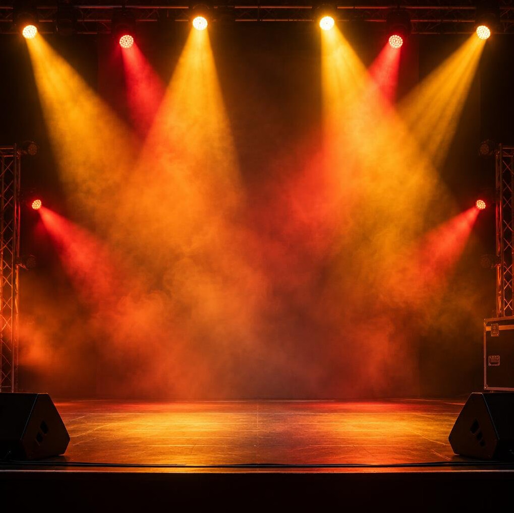 Concert stage lights and haze