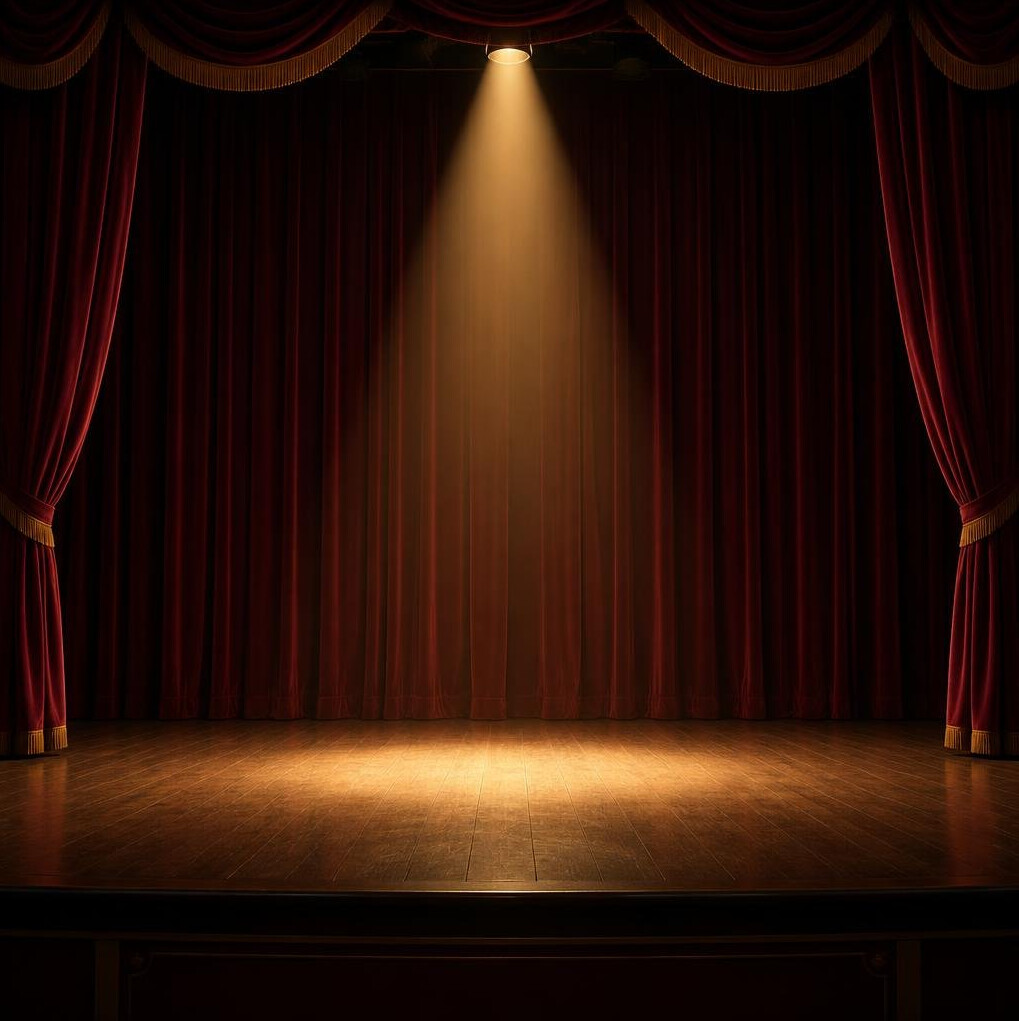Theatre stage with curtains and spotlights